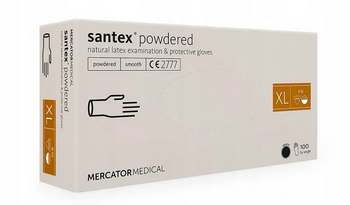 Mercator Santex Powdered Rękawiczki jednorazowe lateksowe pudrowane XL 100 szt.Kremowe