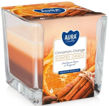 Bispol Świeca zapachowa w szkle trójkolorowa 170 g  Cynamon - Pomarańcza