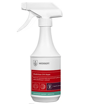 Medisept Mediclean 311 Foam Preparat w formie pianki do mycia kabin prysznicowych, brodzików, osłon plastikowych i szklanych oraz armatury łazienkowej i kuchennej 500 ml