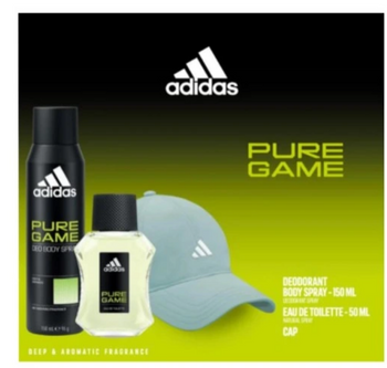 Adidas  Pure Game Zestaw Prezentowy Woda Toaletowa 50 ml + Dezodorant 150 ml + Czapka