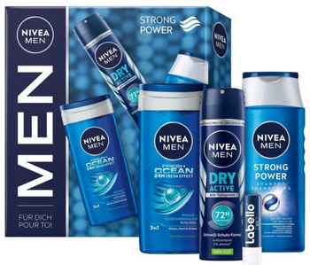 Nivea Men Strong Power, Zestaw Prezentowy Żel+Dezodorant+Szampon+Pomadka